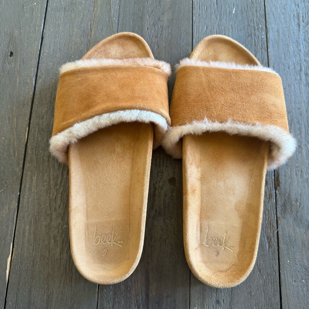 Beek Gallito Shearling Sandals Carmel Color Suede Slide Women’s Size 9 - Picture 9 of 14